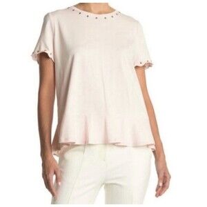 Kate Spade Broome Street Stud Embellishment Pink Peplum Blouse Size Large